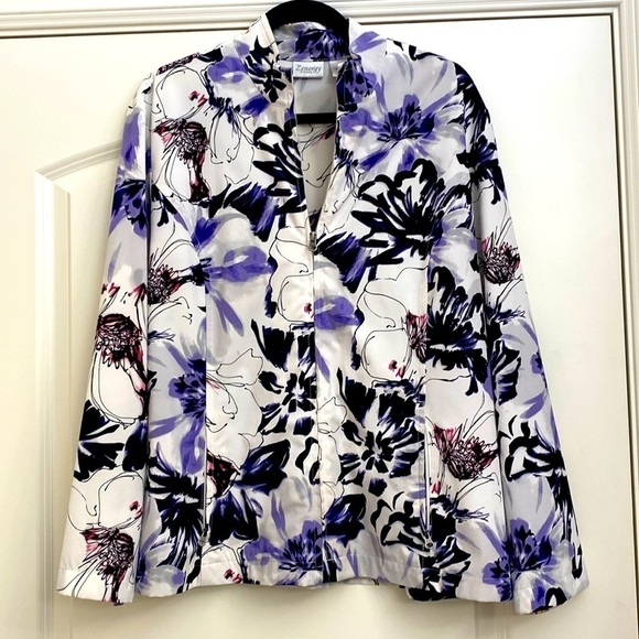 Chico’s Jacket lightweight Women’s 3 /XL Zip Up Blouse Floral Artsy Art to wear - Picture 1 of 4